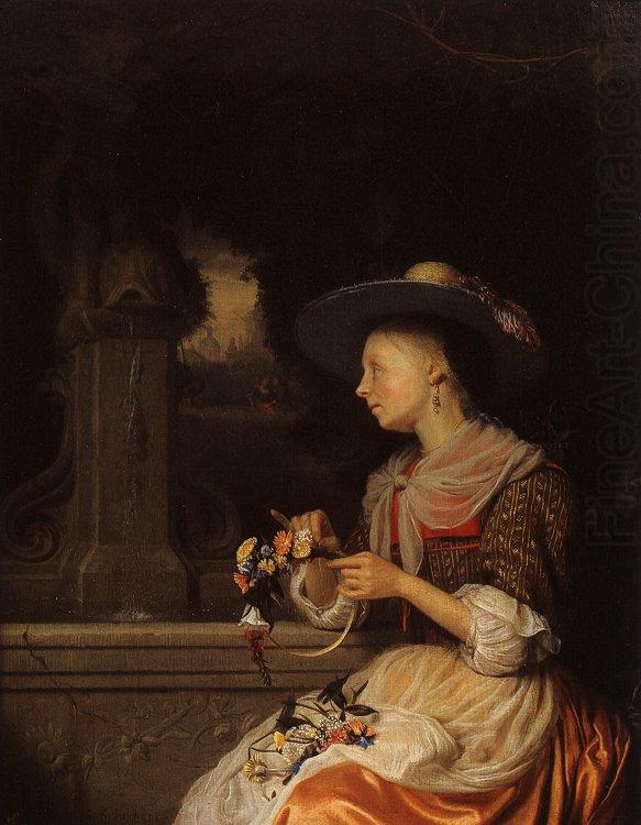 Young Woman Weaving a Garland, Godfried Schalcken